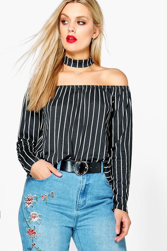 Plus Elisa Bardot Stripe Top